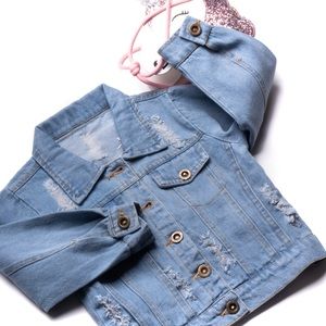 Distressed embroidered kids (girls) denim jacket